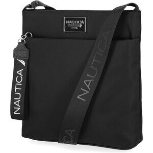 Women's Black Enamel Nylon Crossbody Bag Purse with Adjustable Shoulder Strap